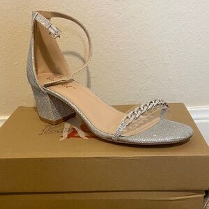 Silver Glitter Block Heel Sandals